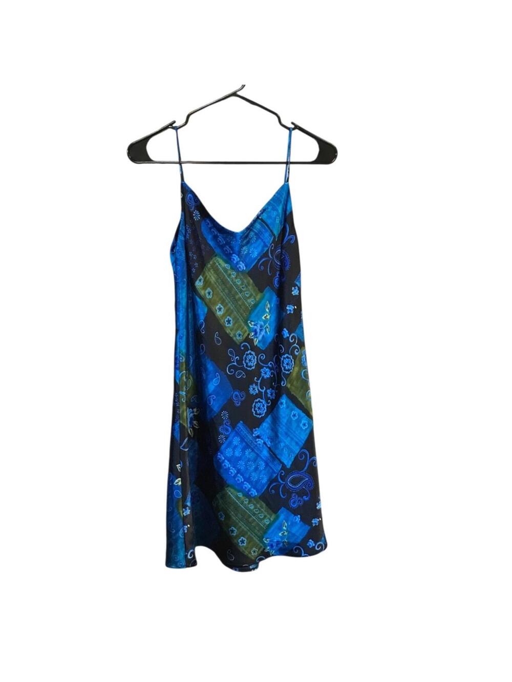 Vintage lapis slip dress women S blue green paisley floral Phoebe from friends